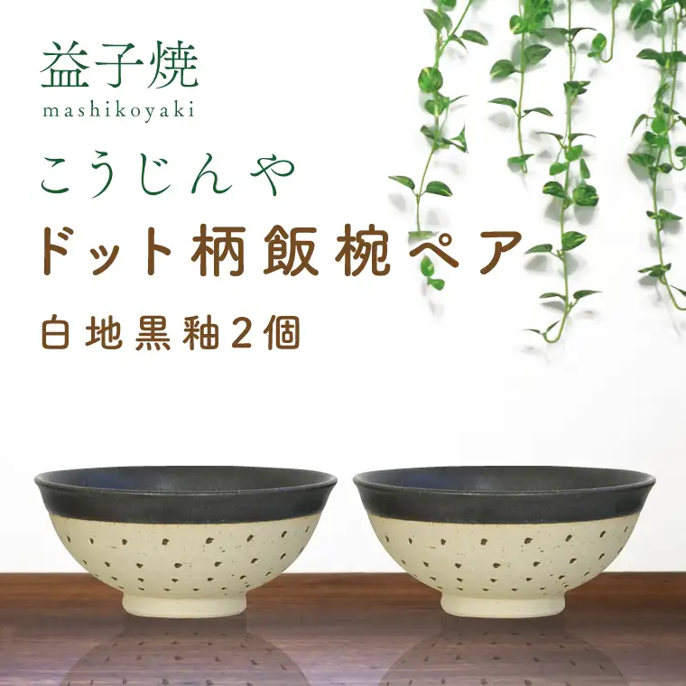 益子焼 飯碗ペア ドット柄 白地黒釉×白地黒釉 益子町 AS002-2