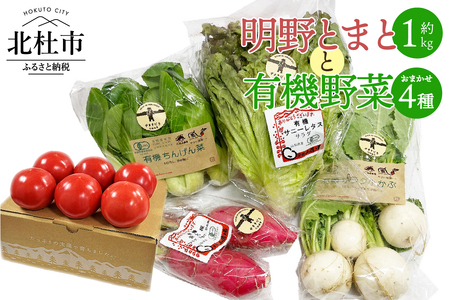明野とまとと有機野菜おまかせ4種セット０４ トマト 約1kg 有機野菜 おまかせ 4種 セット 新鮮 九州屋ファーム 明野 野菜 山梨県 北杜市 [h216]