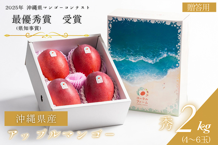 【 先行予約 2026年 発送 】コーラルファーム アップルマンゴー 2kg (4～6玉) 秀品 沖縄県産 マンゴー アーウィンマンゴー 2キロ 国産 完熟マンゴー 果物 くだもの フルーツ 完熟 夏 沖縄 お取り寄せ ギフト 産地直送 農家直送 糸満市