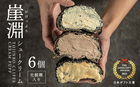 【化粧箱】崖淵シュークリーム チョコ カスタード キャラメル 各2個 計6個 ～東尋坊ご当地スイーツ！～ [A-21002]
