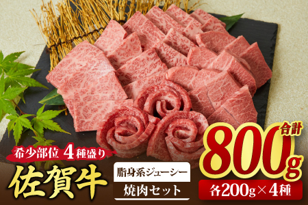 【スピード発送】佐賀牛 希少部位 焼肉4点盛り合せ 800g(200gx4種)【脂身系ジューシー】(H085144)
