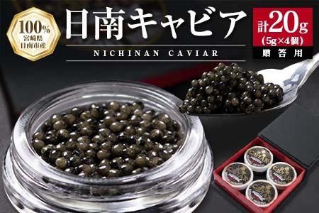 日南CAVIAR キャビア 5g 4個 計20g 魚卵 魚介 国産 食品 加工品 高級食材 贅沢 三大珍味 黒いダイヤ おつまみ ご褒美 記念日 お祝い パーティー オードブル 個包装 ギフト 贈り物 贈答 プレゼント お取り寄せ グルメ おすすめ 水産物 宮崎県 送料無料_FD3-23