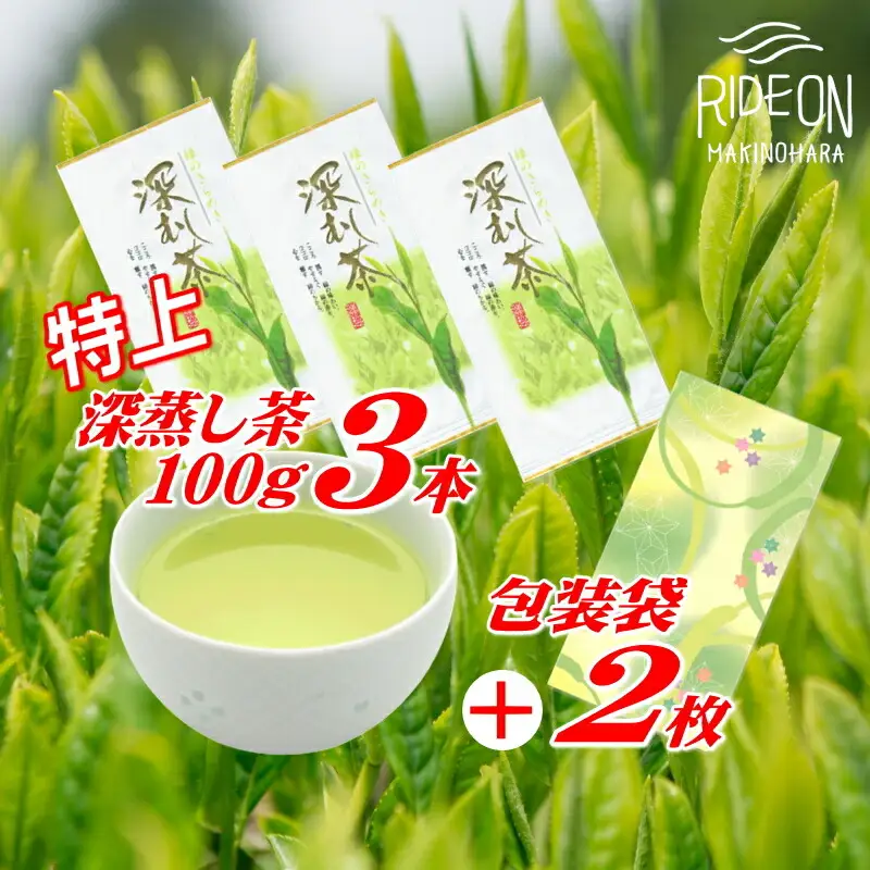 038-4　摘みたて！特上深蒸し茶100ｇ×3本　包装袋セット