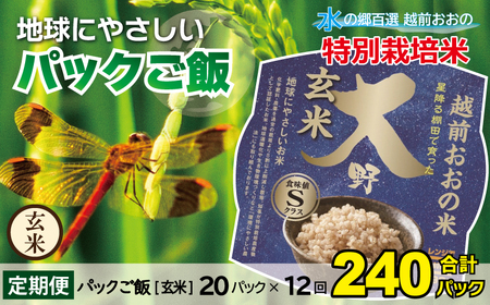 【12ヶ月定期便】パックご飯 150g ×20食 ×12回 玄米 減化学肥料｜地球にやさしい パックご飯