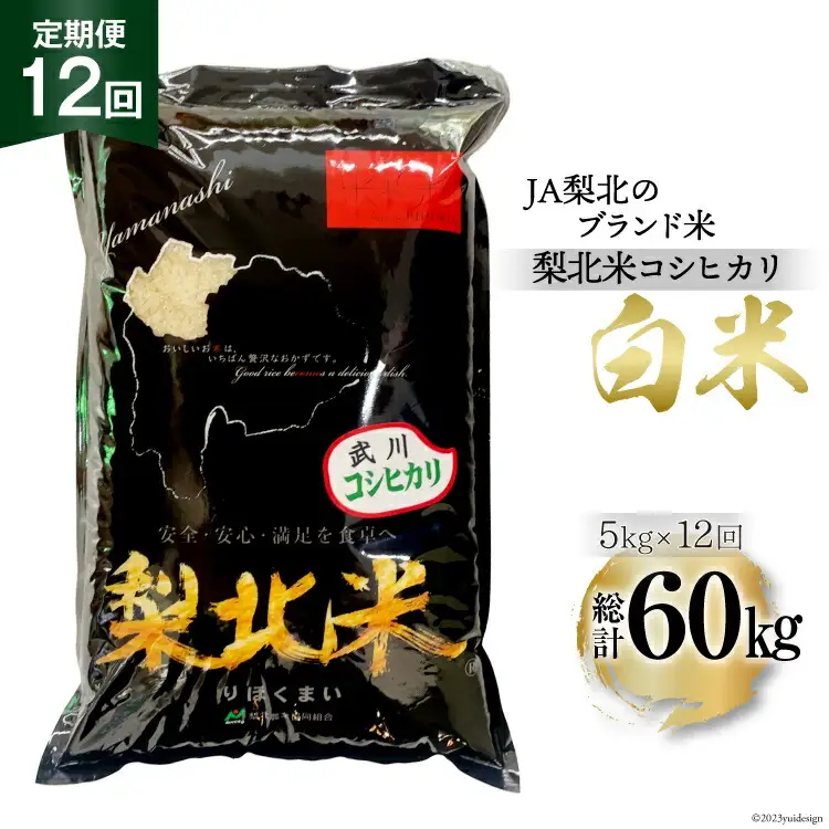 【定期便】【12回 米 定期便 】 武川米 コシヒカリ 5kg×12回 総計60kg [梨北農業協同組合 山梨県 韮崎市 20743673]