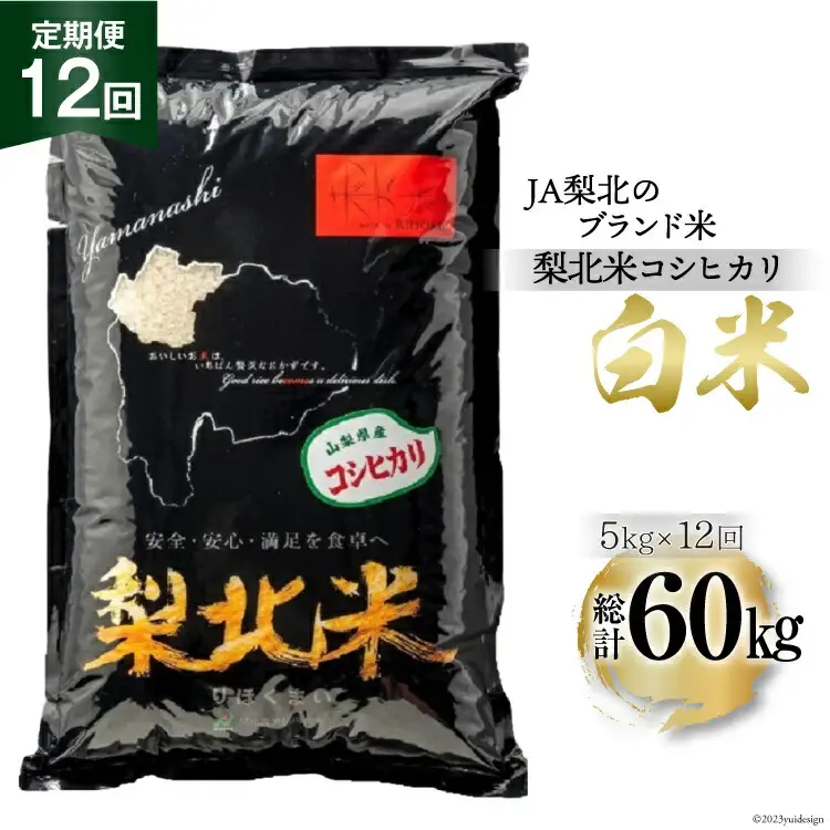 米 【定期便 12回 】梨北米 コシヒカリ 5kg 12回 総計 60kg こしひかり コシヒカリ お米 おこめ こめ コメ 精米 61キロ ご飯 ごはん 白米 お弁当 国産 JA 梨北 山梨 [梨北農業協同組合 山梨県 韮崎市 20743674] 