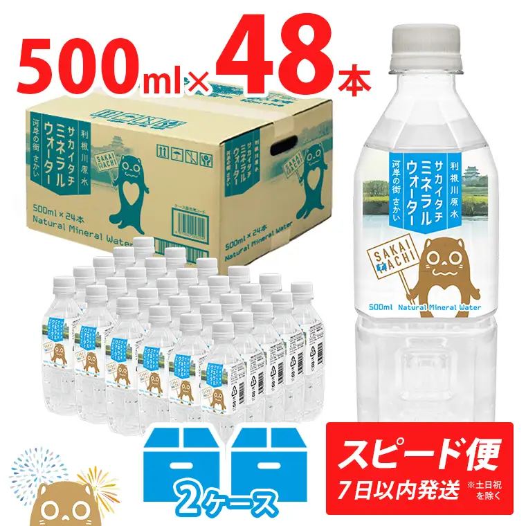 ＜スピード便＞ 利根川原水 サカイタチ ミネラルウォーター 500ml 2ケース 水 K2252