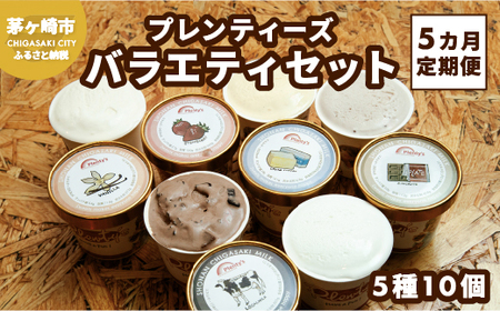 5ヵ月定期便 プレンティーズ バラエティアイスセット 5種10個 バニラ 生チョコレート ストロベリー クリームチーズ 茅ヶ崎しぼりたてミルク アイス アイスクリーム 氷菓 ひんやり お取り寄せ 送料無料 神奈川県 茅ヶ崎市