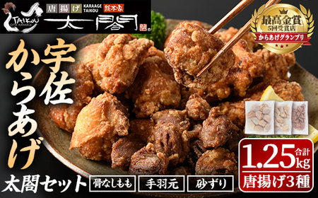 宇佐からあげ「太閤」セット(合計1.25kg・3種) 年内配送 から揚げ 唐揚げ 骨なし 手羽元 砂肝 砂ずり 簡単 冷凍 惣菜 弁当 おかず おつまみ 揚げるだけ 【101100100】【太閤】