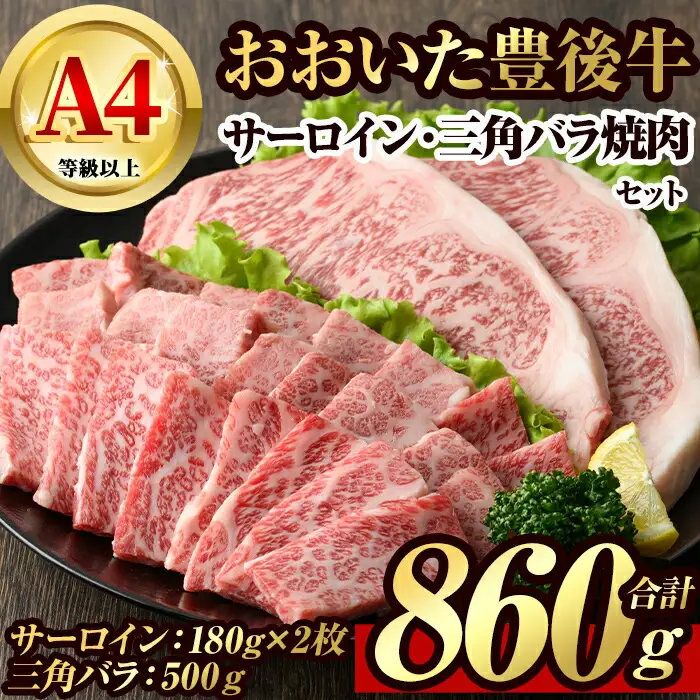 豊後牛サーロイン・三角バラ焼肉セット(合計約860g)牛肉 お肉 豊後牛 牛サーロイン 三角バラ 焼き肉 バーベキュー セット【106402500】【まるひで】