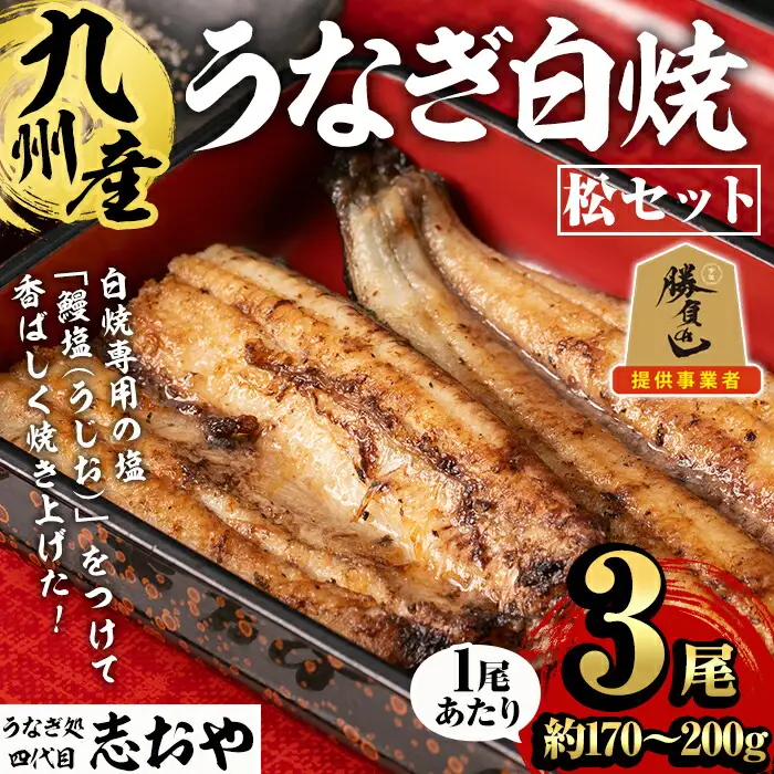 うなぎ処 四代目 志おや 九州産うなぎ 白焼(松・3本)うなぎ 鰻 ウナギ 国産 九州産 白焼き 調味料付き 勝負めし【109400401】【志おや】
