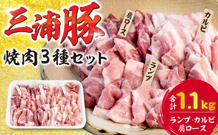 豪華三浦豚 1.1kg 焼肉セット 肩ロース カルビ ランプ / 恵那市 / あづま精肉店 [AUDL005]