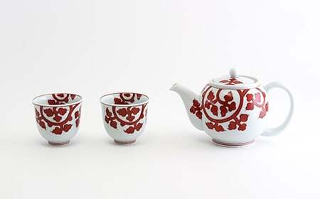 源右衛門窯 赤絵唐草文 茶器 食器 有田焼 お茶セット 有田焼 急須 ポット 有田焼 湯呑 有田焼 ティーセット 有田焼 A85-20