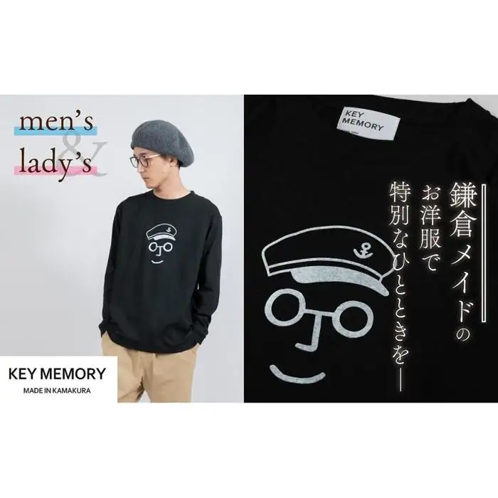 《2》【KEYMEMORY　鎌倉】セーラー帽イラストロングTシャツ　BLACK