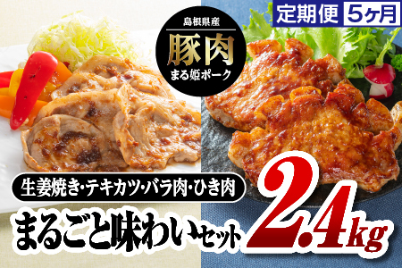 【定期便5回】まる姫ポーク まるごと味わいセット2.4kg 計12kg｜豚肉 肉 国産豚 生姜焼き 肩ロース バラスライス スライス肉 ミンチ 粗ミンチ 国産 定期便 5回 AK-32
