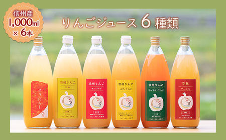 【信州産】りんごの個性にびっくり！ジュース6種セット（1,000ml×6本） 果実飲料 ミックスジュース りんごジュース 飲み比べ サンつがる サンふじ 王林 ゆず 人参 
