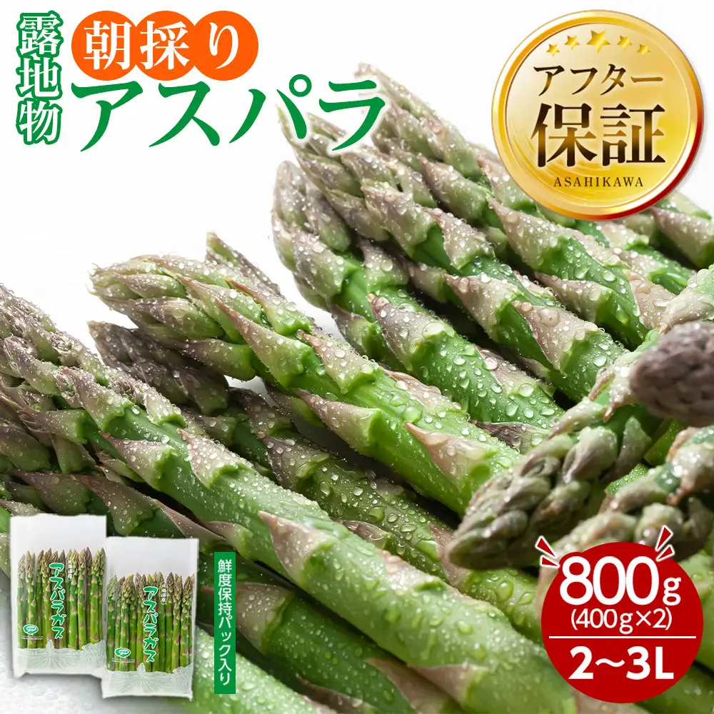 高評価★4.8 【先行予約】露地物朝採りアスパラ 2L～3Lサイズ800g（400g×2）鮮度保持フィルム入り(5月中旬発送開始) | アスパラ 北海道_01593