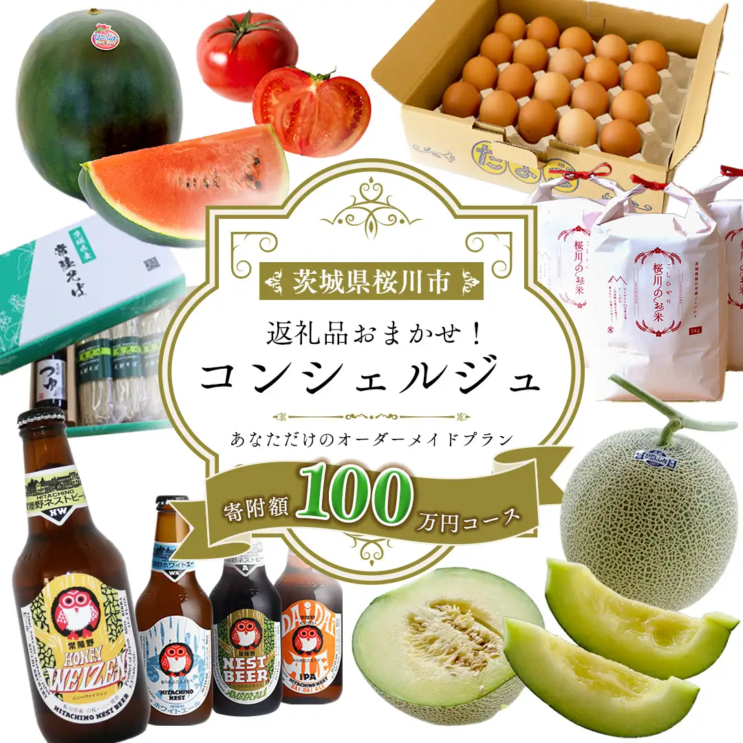 【 茨城県桜川市 コンシェルジュ】 返礼品おまかせ！寄附額 100万円 コース オーダーメイド サービス ピックアップ 高額 代行 お好み セット 詰め合わせ [BR015sa]