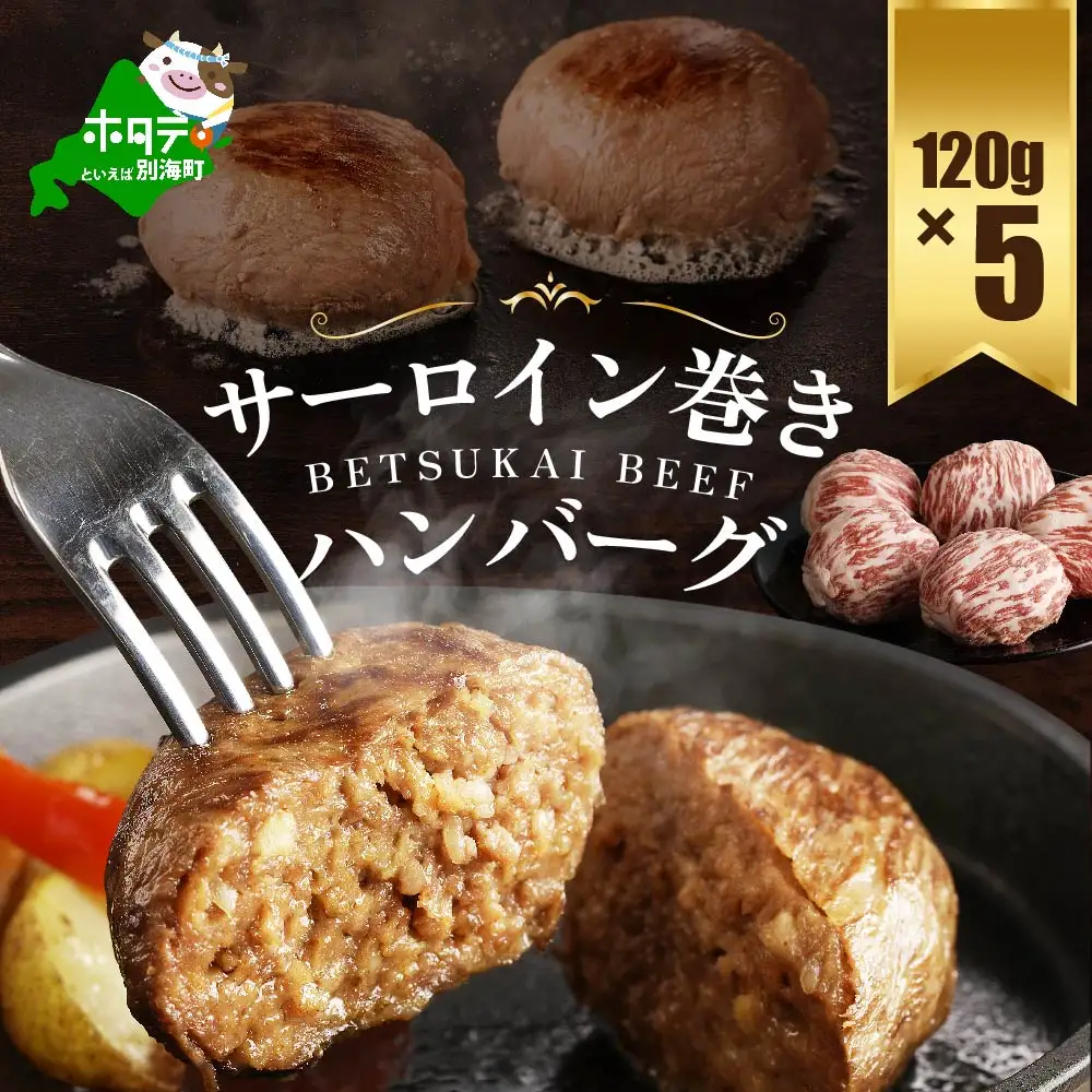 【ふるなび限定】別海牛100%　別海牛サーロイン巻きハンバーグ 120g×5個( ハンバーグ  【ふるなび限定】)　( はんばーぐ ハンバーグ 牛肉 サーロイン 別海牛 北海道 人気 ふるさと納税 )