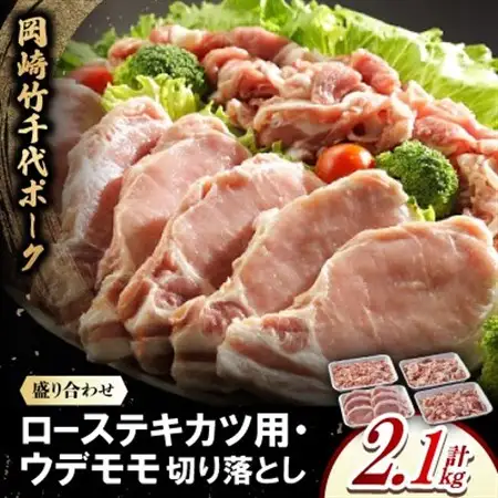 岡崎竹千代ポークローステキカツ用・ウデモモ切り落とし盛り合わせ(計2.1kg)【配送不可地域：離島】【1407289】