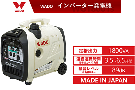 インバーター発電機（定格出力 1.8kVA WG1800is） 【1617】