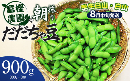 【令和8年産先行予約】 富樫農園の朝採りだだちゃ豆　【8月中旬発送】　900g (300g×3袋) 早生白山・白山　K-820