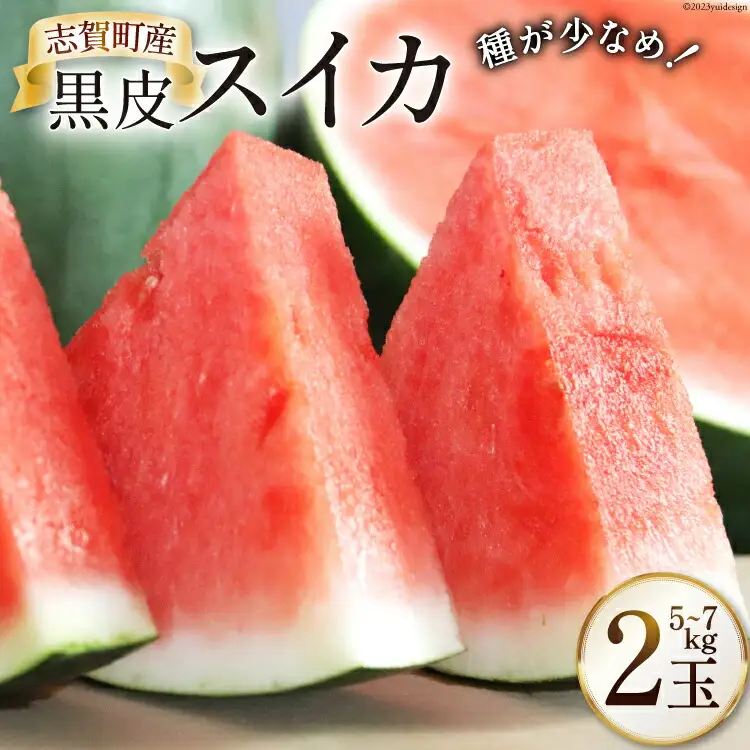【期間限定】黒皮 スイカ ( 赤色 ) 5kg ～ 7kg x 2玉 種が少なめ [米吉農園 石川県 志賀町 BA4114]