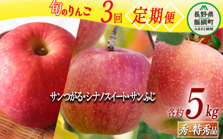 旬のりんご 【 定期便 】 秀 〜 特秀 5kg × 3回 マルハ農園 沖縄県への配送不可 2026年9月上旬頃から2026年12月中旬頃まで順次発送予定 令和8年度収穫分 エコファーマー認定 信州 果物 フルーツ リンゴ 林檎 長野 予約 農家直送 長野県 飯綱町 [1642]