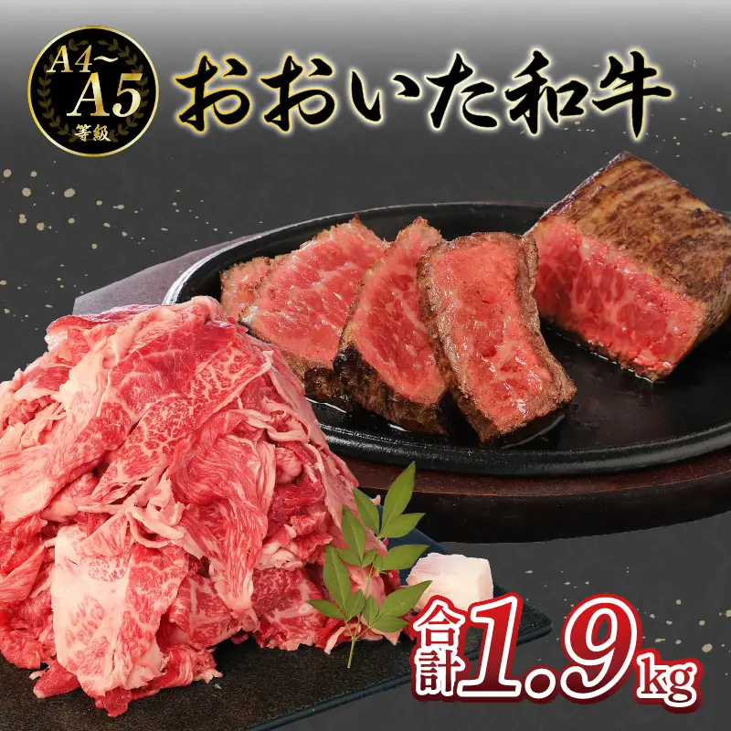厳選A4～A5等級 おおいた和牛 1ポンドブロック・切り落としセット 合計約1.9kg A01127