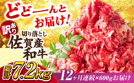 定期便12回 訳あり 佐賀産和牛 切り落とし 600g きりおとし 定期便[FDB029]