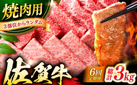 【6回定期便】佐賀牛 焼肉用 計3kg (500g×6回)  ※バラ・肩ロース・モモのいずれかの部位※しゃぶしゃぶ すきやき[FDB034]