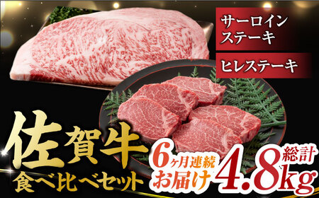 【6回定期便】艶さし！ 佐賀牛 ヒレステーキ＆サーロインステーキ 食べ比べ セット 計4.8kg  (ヒレ150g・サーロイン250g×各2枚×6回) 吉野ヶ里町 佐賀牛 ヒレ サーロイン ステーキ 牛肉 肉 ブランド牛 [FDB037]