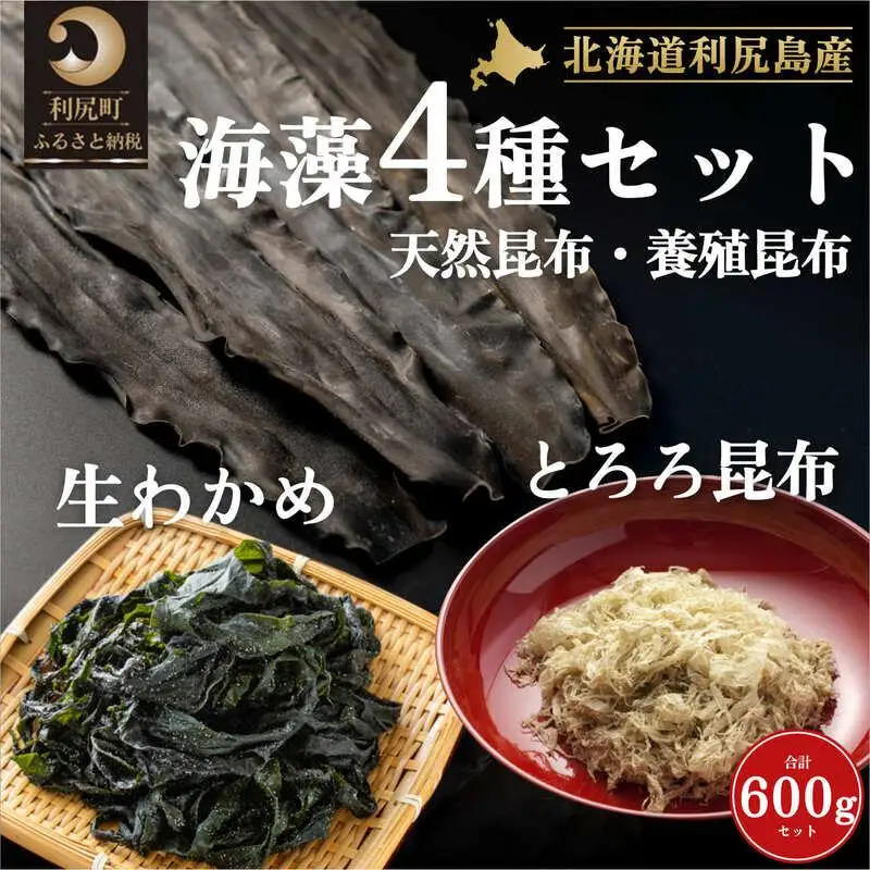 利尻島産 4種の海藻セット（天然利尻昆布100g・養殖利尻昆布150g・とろろ昆布30g・塩蔵生わかめ150g）｜北海道 利尻島 こんぶ 海藻 お鍋 和食 煮物 [1030021]