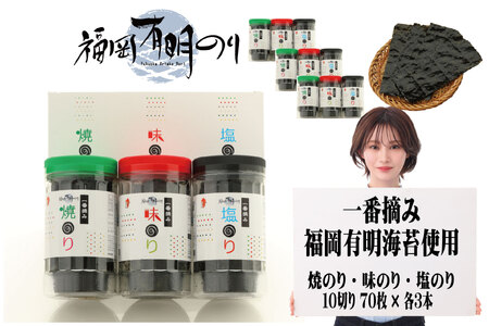 【ふるさと納税】一番摘み 福岡有明のり使用「味のり」「塩のり」「焼のり」ボトル9本入詰合せ  [a9082] 藤井乾物店 【返礼品】添田町 ふるさと納税
