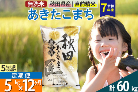 【無洗米】＜令和7年産＞《定期便12ヶ月》秋田県産 あきたこまち 5kg (5kg×1袋) ×12回 5キロ お米 匠 
