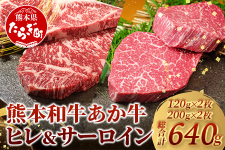 熊本和牛 あか牛 極上ヒレ＆サーロインステーキセット 計640g（ヒレステーキ 120g×2 サーロインステーキ200g×2） 046-0631