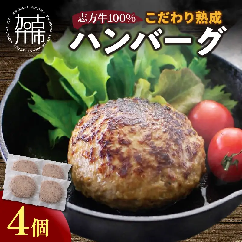 【国産】志方牛100%のこだわり熟成ハンバーグ150g×4個〈ハンバーグ 国産 牛肉 100% 牛 こだわり セット 冷凍 肉 惣菜 お取り寄せ グルメ おかず ギフト 送料無料〉【2400I05940】