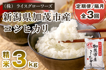 【令和7年産】【定期便3回隔月お届け】新潟県加茂市産コシヒカリ 精米3kg《順次出荷》白米 （株）ライスグローワーズ