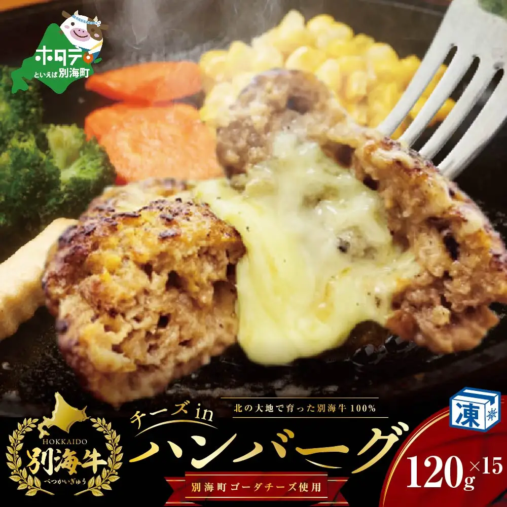 別海牛100%と別海町ゴーダチーズ チーズがとろける!チーズインハンバーグ(120g×15個)【ND0000088】北海道 ハンバーグ 別海町