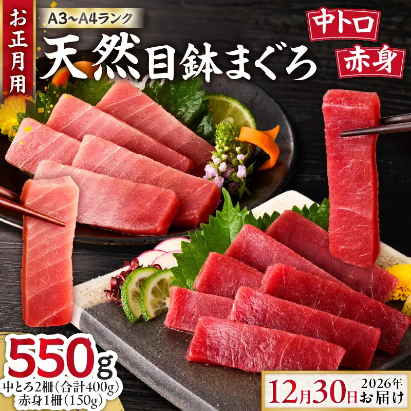 【 お正月用 E 】 天然目鉢鮪 中とろ 2柵 ・ 赤身 1柵 ＜ A3 ～ A4 ランク ＞ （ 2026年12月30日にお届け ） M005-053-02 冷凍 マグロ