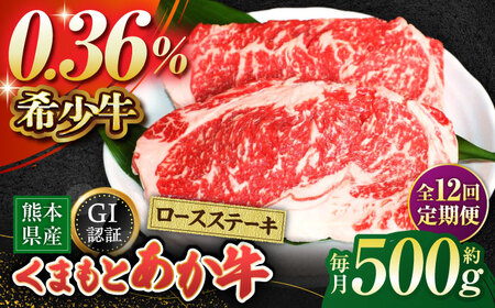 【全12回定期便】GIくまもとあか牛ロースステーキ　約500g【山鹿市（桜屋）】 熊本 特産 牛肉 特選 ロースステーキ あかうし  [ZBO028]
