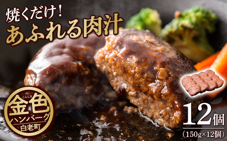 国産100％白老合挽金色ハンバーグ150g×12 BV023