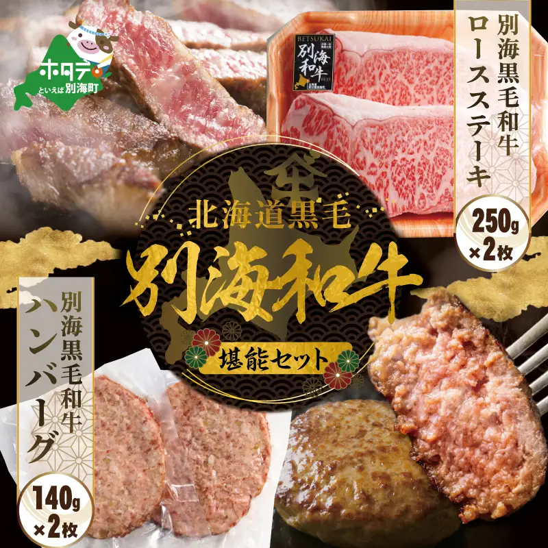 別海和牛 ロースステーキ （250g×2）+ハンバーグ （140g×2）【別海和牛】 （ 牛肉 はんばーぐ ハンバーグ ロースステーキ 黒毛和牛 別海和牛 北海道 別海町 人気 ふるさと納税 ）