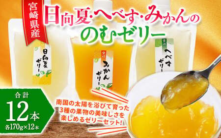 ＜宮崎県産 日向夏・へべす・みかんの のむゼリー各170g 合計12本＞翌月末迄に順次出荷【c342_ht_x3】