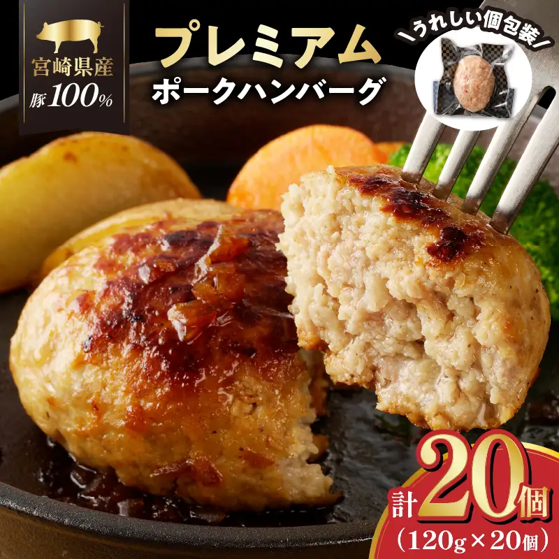 【ふるなび限定】宮崎県産豚プレミアムハンバーグ(計20個) 肉 豚肉 加工品 惣菜 国産 FN-Limited-PR_T001-0125