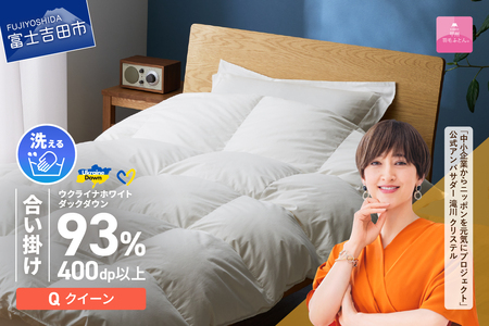  【甲州羽毛合掛けふとん】手洗いできるウクライナホワイトダウン93% ホワイト（クイーン) ふとんカバー付 クイーン 掛け布団 洗える布団 クイーン 甲州羽毛 寝具