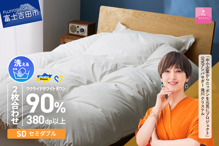  【 甲州 羽毛 2枚合わせふとん 】 手洗いできる ウクライナホワイトダウン 90% ホワイト（ セミダブル )  ふとんカバー付 セミダブル 掛け布団 洗える 布団  寝具 回収キット付き