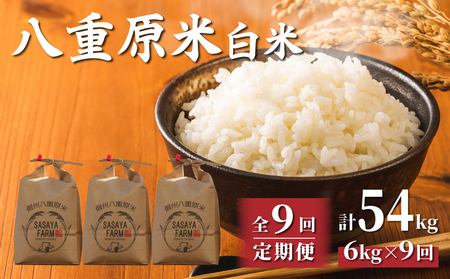 【寄附額改訂↓】令和８年新米予約【9回定期便】八重原米6kg（2kg×3袋）合計54kg 白米　※2026年10月以降順次発送｜笹屋農園「農薬削減長野県認証取得」 先行予約 お米
