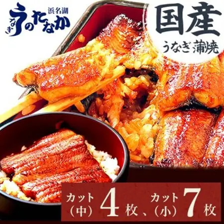 浜名湖・うなぎのたなかのふっくら柔らか♪国産うなぎカット蒲焼(中)4枚(小)7枚※合計745g程度_鰻 国産 ギフト_【配送不可地域：離島】【1417650】