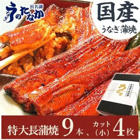 浜名湖・うなぎのたなかのふっくら柔らか国産うなぎ!どっさり山盛り!長蒲焼9本、カット(小)4枚_鰻 国産 ギフト_【配送不可地域：離島】【1417598】
